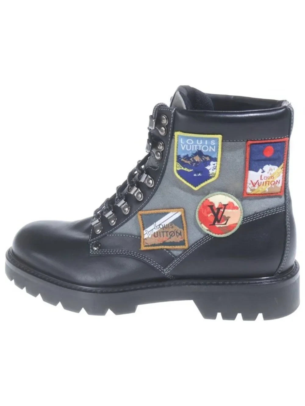 Louis Vuitton Oberkampf Line Logo Patch Ankle Boots Tracking Black Gray